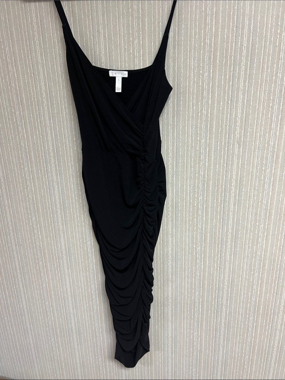 S Leith Black spaghetti strap Ruched Slip little black Dress